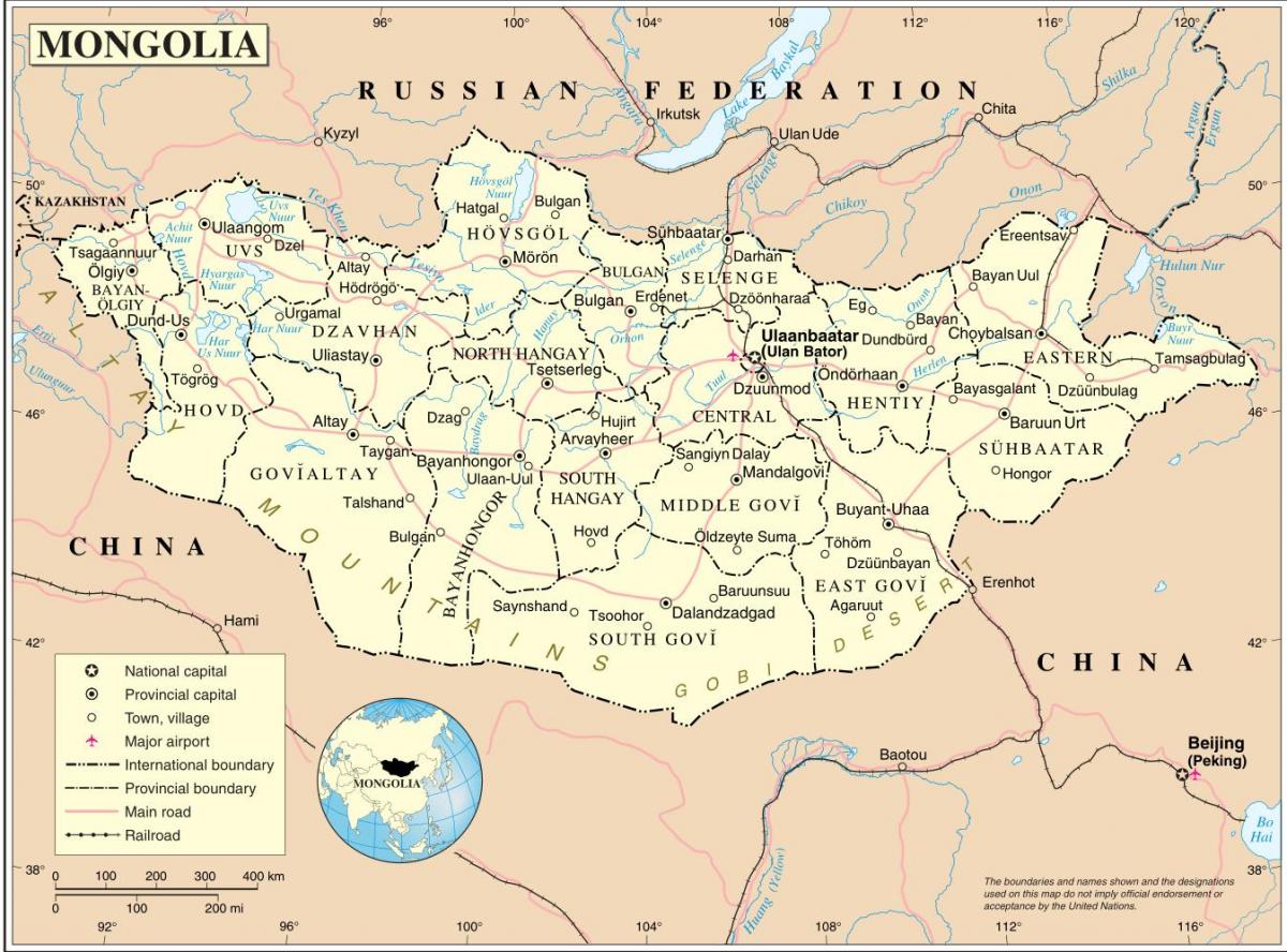 Mongolsko, země, mapa