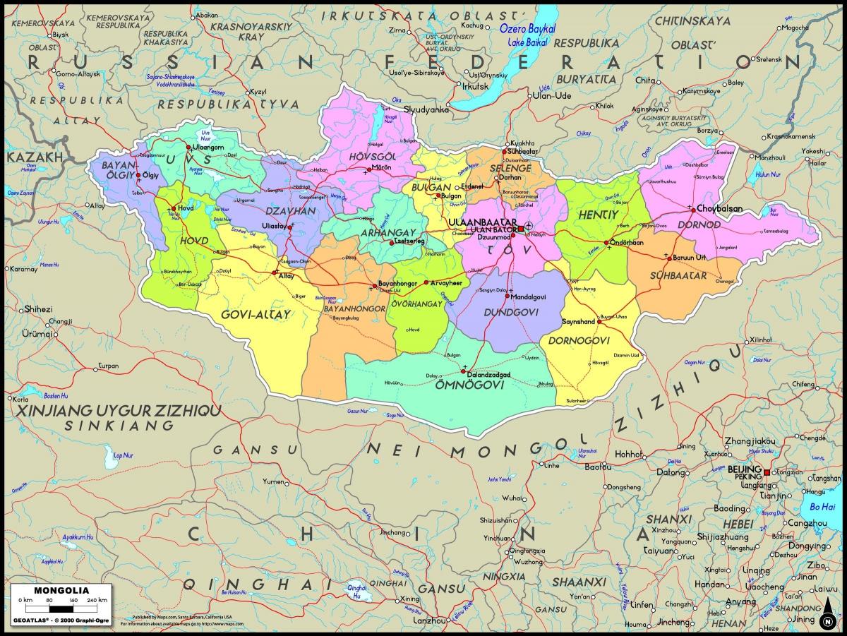 fyzická mapa Mongolska