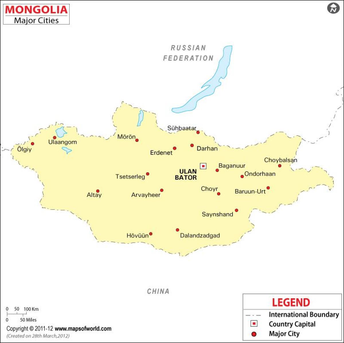 Mongolsko mapa s městy