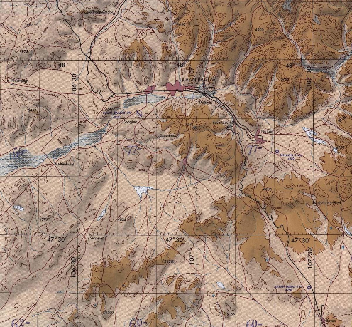 mapa Mongolska topografické