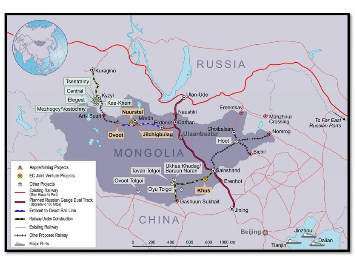 Mongolská železniční mapě