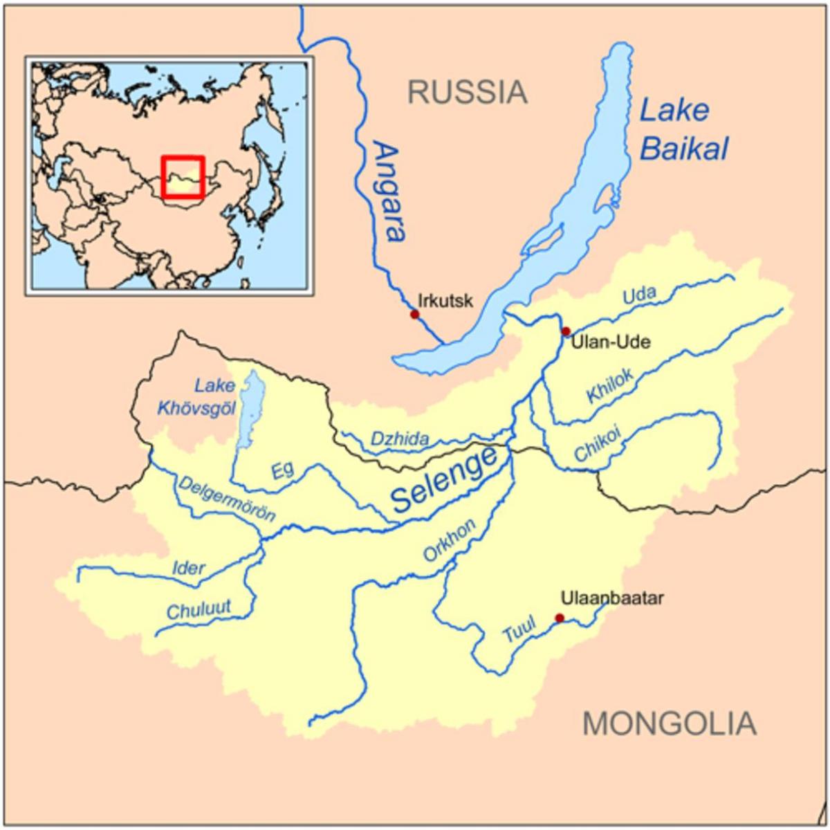 mapa Mongolska řeky