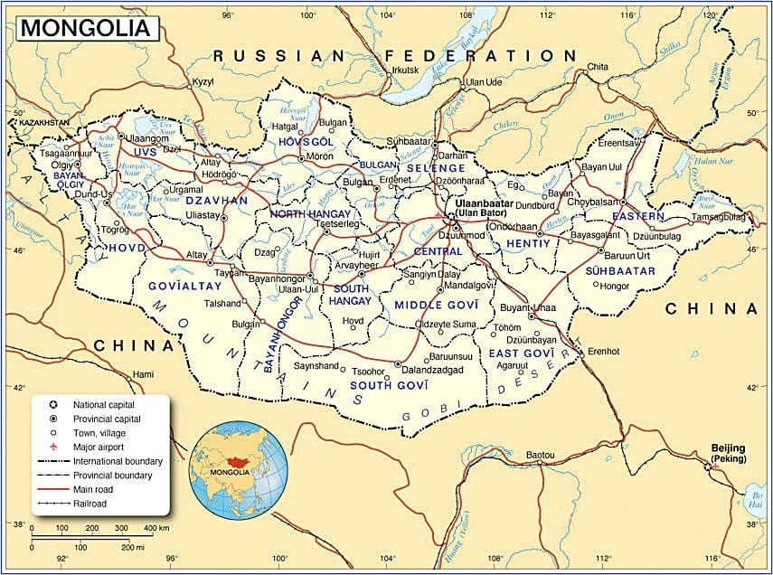 Mongolsko turistická mapa