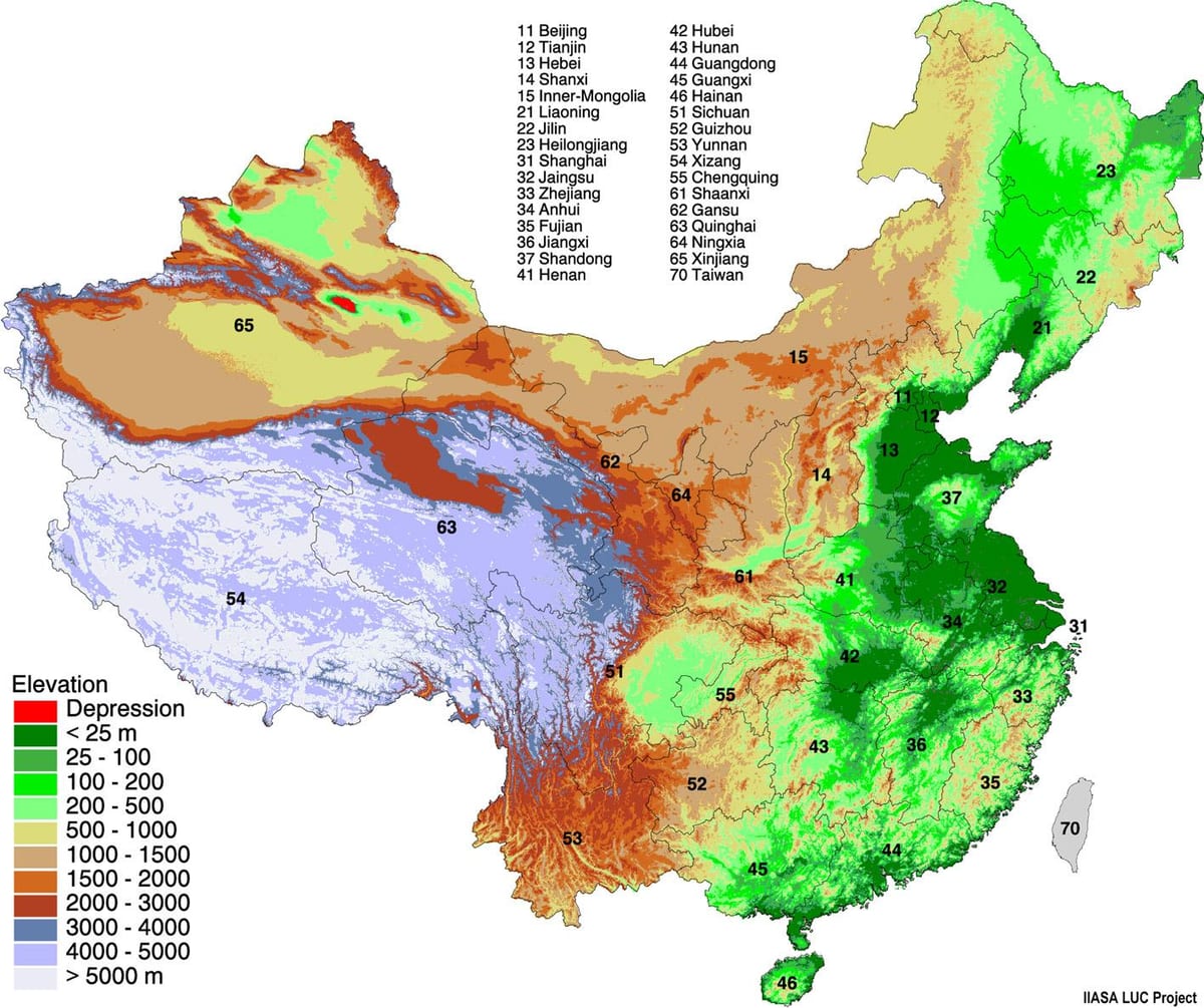 mapa Mongolska nadmořská výška