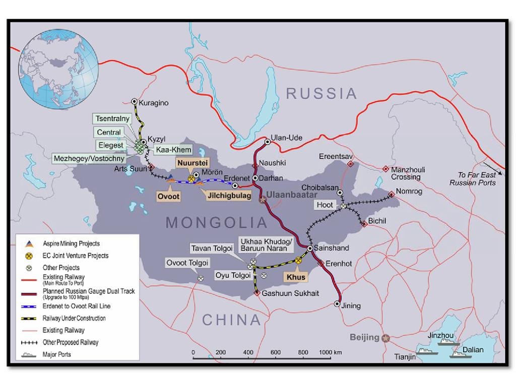 Mongolská železniční mapě