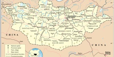 Mongolsko, země, mapa